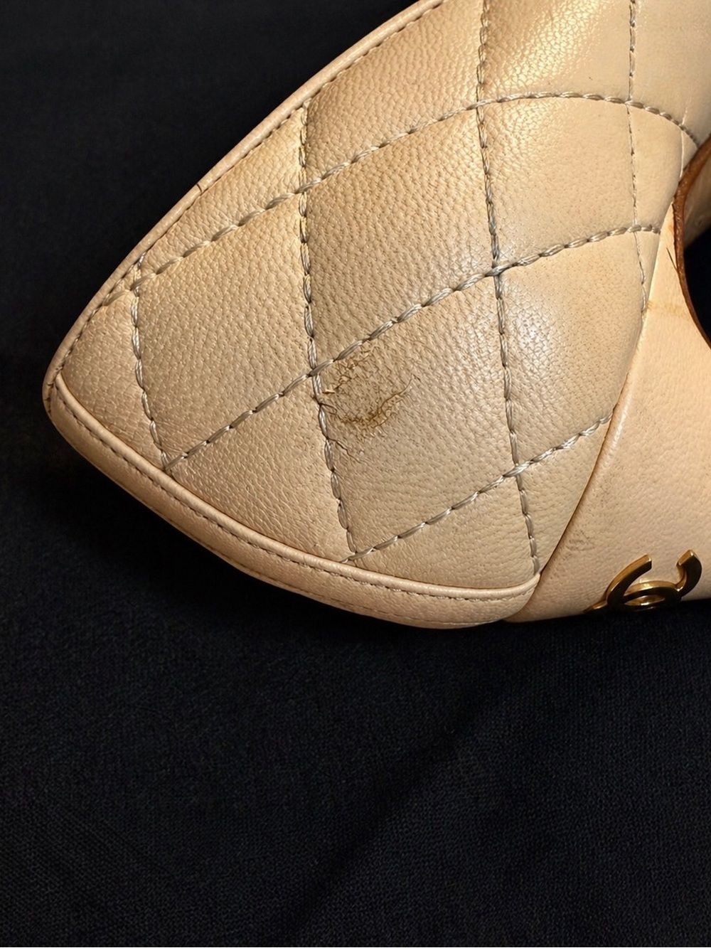 CHANEL Quilted Cap Toe CC Pumps in Beige & Black Leather - Picture 12 of 14